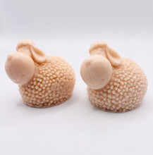 Load image into Gallery viewer, Handmade vegan soap featuring a set of two spring lambs and gift boxed in beautiful eco friendly packaging. crafted with natural French clays, activated charcoal and essential oils. a eco-friendly, zero waste gift that’s cruelty-free, skin-nourishing, and perfect for easter, sheep lovers or animal themed gifts. Small business UK