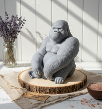 Load image into Gallery viewer, A highly detailed large handmade vegan soap in the shape of a realistic sitting gorilla, featuring textured fur details, perfect for wildlife-themed farmhouse decor and unique gifts.