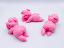 Load image into Gallery viewer, Handmade vegan soaps featuring a set of three cute laughing pigs, gift boxed in beautiful eco friendly packaging. crafted with natural French clays, activated charcoal and essential oils. a eco-friendly, zero waste gift thatās cruelty-free, skin-nourishing, and perfect for animal lovers, pig lovers and teacher appreciation gifts. small business UK
