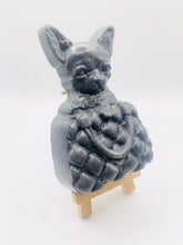 Load image into Gallery viewer, Handmade vegan soaps featuring a chihuahua peeping out of a handbag packaged in beautiful eco friendly packaging. crafted with natural French clays, activated charcoal and essential oils. a eco-friendly, zero waste gift thatās cruelty-free, skin-nourishing, the perfect gift for dog lovers or animal lovers. small business UK