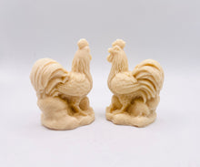 Load image into Gallery viewer, Handmade vegan soaps featuring a set of two cockerels gift boxed in beautiful eco friendly packaging. crafted with natural French clays, activated charcoal and essential oils. a eco-friendly, zero waste gift that’s cruelty-free, skin-nourishing, the perfect gift for chicken lovers or for animal lover gifts. small business UK