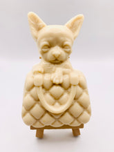 Load image into Gallery viewer, Handmade vegan soaps featuring a chihuahua peeping out of a handbag packaged in beautiful eco friendly packaging. crafted with natural French clays, activated charcoal and essential oils. a eco-friendly, zero waste gift thatās cruelty-free, skin-nourishing, the perfect gift for dog lovers or animal lovers. small business UK