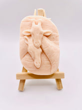 Load image into Gallery viewer, Handmade vegan soaps featuring two nuzzling giraffes in beautiful eco friendly packaging. crafted with natural French clays, activated charcoal and essential oils. a eco-friendly, zero waste gift that’s cruelty-free, skin-nourishing, the perfect gift for giraffe lovers, or for animal lover gifts. small business UK