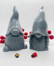 Load image into Gallery viewer, Handmade vegan soaps featuring a mr and mrs gnome set. gift boxed in beautiful eco friendly packaging. crafted with natural French clays, activated charcoal and essential oils. a eco-friendly, zero waste gift that’s cruelty-free, skin-nourishing, and perfect for gnome lovers or new home gifts. Small business UK