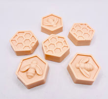 Load image into Gallery viewer, Bee & Honeycomb Vegan Soaps - Set of 6 - Gift Boxed in beautiful eco friendly packaging. Our set of six, bee and honeycomb design soaps are the bee's knees, made with natural clays and essential oils to make your skin buzz with happiness. Gift boxed in eco-friendly packaging, because saving the planet is sweeter than honey! Available in your choice of colour and essential oil: small business UK