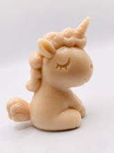 Load image into Gallery viewer, Handmade vegan soaps featuring a cute happy unicorn in beautiful eco friendly packaging. crafted with natural French clays, activated charcoal and essential oils. a eco-friendly, zero waste gift that’s cruelty-free, skin-nourishing, the perfect gift for unicorn lovers, or for animal lover gifts. small business UK
