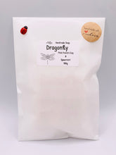 Load image into Gallery viewer, Handmade vegan soaps featuring a detailed dragonfly, in beautiful eco friendly packaging. crafted with natural French clays, activated charcoal and essential oils. a eco-friendly, zero waste gift that’s cruelty-free, skin-nourishing, the perfect gift for dragonfly lovers or for animal lovers. small business UK