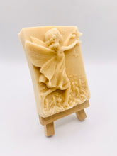 Load image into Gallery viewer, Handmade vegan soap featuring a pretty fairy chasing a butterfly and packaged in beautiful eco friendly packaging. crafted with natural French clays, activated charcoal and essential oils. a eco-friendly, zero waste gift thatās cruelty-free, skin-nourishing, and perfect for fairy lovers and whimsical themed gifts. Small business UK