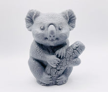 Load image into Gallery viewer, Handmade vegan soaps featuring a chunky koala bear climbing a tree packaged in beautiful eco friendly packaging crafted with natural French clays, activated charcoal and essential oils. a eco-friendly, zero waste gift that’s cruelty-free, skin-nourishing, and perfect for koala bear lovers and animal themed gifts. small business UK