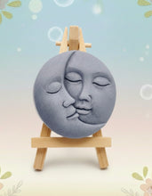 Load image into Gallery viewer, Handmade vegan soaps featuring a sun and moon. crafted with natural French clays, activated charcoal and essential oils. a eco-friendly, zero waste gift that’s cruelty-free, skin-nourishing, and perfect for moon lovers. friendship gifts and mothers day gifts. small business UK