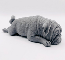 Load image into Gallery viewer, Handmade vegan soap featuring sleepy pug lying down and packed in beautiful eco friendly packaging. crafted with natural French clays, activated charcoal and essential oils. a eco-friendly, zero waste gift that’s cruelty-free, skin-nourishing, and perfect for pug owners, dog lovers or animal themed gifts. Small business UK