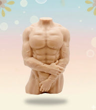 Load image into Gallery viewer, Handmade vegan soaps featuring a masculine male sculpture, packaged in beautiful eco friendly packaging. crafted with natural French clays, activated charcoal and essential oils. a eco-friendly, zero waste gift that’s cruelty-free, skin-nourishing, the perfect gift for Pride or hen party gifts. small business UK
