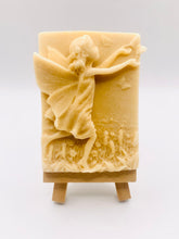 Load image into Gallery viewer, Handmade vegan soap featuring a pretty fairy chasing a butterfly and packaged in beautiful eco friendly packaging. crafted with natural French clays, activated charcoal and essential oils. a eco-friendly, zero waste gift thatās cruelty-free, skin-nourishing, and perfect for fairy lovers and whimsical themed gifts. Small business UK