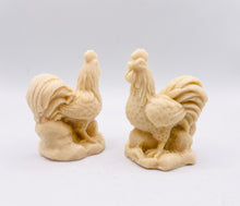 Load image into Gallery viewer, Handmade vegan soaps featuring a set of two cockerels gift boxed in beautiful eco friendly packaging. crafted with natural French clays, activated charcoal and essential oils. a eco-friendly, zero waste gift that’s cruelty-free, skin-nourishing, the perfect gift for chicken lovers or for animal lover gifts. small business UK