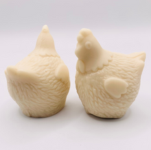 Load image into Gallery viewer, Handmade vegan chicken shaped vegan soaps, set of 2, gift boxed in beautiful eco friendly packaging. crafted with natural French clays, activated charcoal and essential oils. a eco-friendly, zero waste gift that’s cruelty-free, skin-nourishing, and perfect for animal lovers. Small Business UK