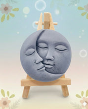 Load image into Gallery viewer, Handmade vegan soaps featuring a sun and moon. crafted with natural French clays, activated charcoal and essential oils. a eco-friendly, zero waste gift that’s cruelty-free, skin-nourishing, and perfect for moon lovers. friendship gifts and mothers day gifts. small business UK wrapped in beautiful eco friendly packaging.