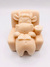 Load image into Gallery viewer, Handmade vegan cow sleeping on the sofa with book and coffee, shaped vegan soaps gift boxed. crafted with natural French clays, activated charcoal and essential oils. a eco-friendly, zero waste gift that’s cruelty-free, skin-nourishing, and perfect for animal lovers and gifting. small business UK
