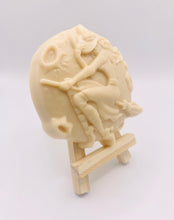 Load image into Gallery viewer, Handmade vegan soap featuring a witch flying on her broomstick and packaged in beautiful eco friendly packaging. crafted with natural French clays, activated charcoal and essential oils. a eco-friendly, zero waste gift that’s cruelty-free, skin-nourishing, and perfect for horror lovers and halloween themed gifts. Small business UK