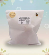 Load image into Gallery viewer, Handmade vegan soaps featuring a large detailed highland cow. crafted with natural French clays, activated charcoal and essential oils. a eco-friendly, zero waste gift that’s cruelty-free, skin-nourishing, and perfect for animal lovers and gifting.