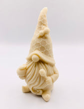 Load image into Gallery viewer, Handmade vegan soaps featuring a gorgeous honey bee design gnome soap. gnome is holding a honeypot and has a bee on his hat. crafted with natural French clays, activated charcoal and essential oils. a eco-friendly, zero waste gift that’s cruelty-free, skin-nourishing, and perfect for gnome lovers and gifting. Small Business UK