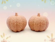 Load image into Gallery viewer, Handmade vegan soaps featuring a set of two chunky pumpkins gift boxed in beautiful eco friendly packaging crafted with natural French clays, activated charcoal and essential oils. a eco-friendly, zero waste gift that’s cruelty-free, skin-nourishing, and perfect gift for autumn lovers and halloween gifts. small business UK