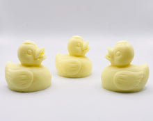 Load image into Gallery viewer, duck Gift | duck unique gift, rubber duck gift, Set of 3 - Little Ducks Vegan Soaps - Gift Boxed Quack, quack! Looking for the perfect gift? Look no further! This set of 3 duck soaps are perfect for popping into a hamper, gifting, or keeping for yourself because let’s be honest - they’re adorable! Vegan and cruelty-free, these soaps are gentle on your skin and on the planet! Plus, they come gift boxed in eco-friendly packaging, so you can feel good about. modern gifts. handmade home style.