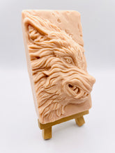 Load image into Gallery viewer, Handmade vegan soaps featuring a highly detailed wolf. crafted with natural French clays, activated charcoal and essential oils. a eco-friendly, zero waste gift that’s cruelty-free, skin-nourishing, and perfect for animal lover gifts and gifts for him. small business UK