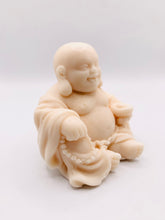 Load image into Gallery viewer, Handmade vegan soaps featuring a chunky buddha in beautiful eco friendly packaging. crafted with natural French clays, activated charcoal and essential oils. a eco-friendly, zero waste gift that’s cruelty-free, skin-nourishing, the perfect gift for any Buddhist or spiritualist. small business UK