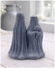 Load image into Gallery viewer, handmade vegan soap featuring a ghostly bride with a bouquet and a groom, a unique farmhouse decor wedding or anniversary gift