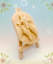 Load image into Gallery viewer, Handmade vegan soaps featuring two nuzzling giraffes in beautiful eco friendly packaging. crafted with natural French clays, activated charcoal and essential oils. a eco-friendly, zero waste gift that’s cruelty-free, skin-nourishing, the perfect gift for giraffe lovers, or for animal lover gifts. small business UK