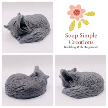 Load image into Gallery viewer, Handmade vegan soaps shaped as a yawning fox. crafted with natural French clays, activated charcoal and essential oils. a eco-friendly, zero waste gift that’s cruelty-free, skin-nourishing, and perfect for animal lovers and gifting. Small business UK