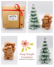 Load image into Gallery viewer, Handmade vegan Father Christmas and Christmas tree shaped vegan soaps gift boxed in beautiful eco friendly packaging. crafted with natural French clays, activated charcoal and essential oils. a eco-friendly, zero waste gift that’s cruelty-free, skin-nourishing, and perfect for animal lovers. Small business UK.