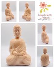 Load image into Gallery viewer, Handmade vegan soaps featuring a detailed buddha, in beautiful eco friendly packaging. crafted with natural French clays, activated charcoal and essential oils. a eco-friendly, zero waste gift that’s cruelty-free, skin-nourishing, the perfect gift for buddha lovers, or for spiritual gifts. small business UK