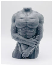 Load image into Gallery viewer, Handmade vegan soaps featuring a masculine male sculpture, packaged in beautiful eco friendly packaging. crafted with natural French clays, activated charcoal and essential oils. a eco-friendly, zero waste gift that’s cruelty-free, skin-nourishing, the perfect gift for Pride or hen party gifts. small business UK