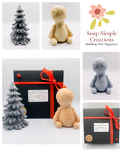 Load image into Gallery viewer, Handmade vegan soaps featuring a voodoo doll and christmas tree gift boxed in beautiful eco friendly packaging crafted with natural French clays, activated charcoal and essential oils. a eco-friendly, zero waste gift that’s cruelty-free, skin-nourishing, and perfect for creepmas gifts and horror gifts. small business UK