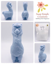 Load image into Gallery viewer, Handmade vegan soaps featuring a llama or alpaca wearing sunglasses wrapped in beautiful eco friendly packaging crafted with natural French clays, activated charcoal and essential oils. a eco-friendly, zero waste gift that’s cruelty-free, skin-nourishing, and perfect for alpaca or llama gifts and animal themed gifts. small business UK