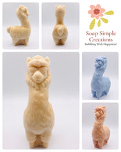 Load image into Gallery viewer, Handmade vegan soaps featuring a llama or alpaca wearing sunglasses wrapped in beautiful eco friendly packaging crafted with natural French clays, activated charcoal and essential oils. a eco-friendly, zero waste gift that’s cruelty-free, skin-nourishing, and perfect for alpaca or llama gifts and animal themed gifts. small business UK