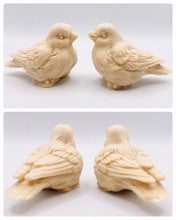 Load image into Gallery viewer, Handmade vegan soaps featuring a set of two love birds . gift boxed in beautiful eco friendly packaging. crafted with natural French clays, activated charcoal and essential oils. a eco-friendly, zero waste gift that’s cruelty-free, skin-nourishing, the perfect gift for bird lovers and animal lovers. UK Small Business