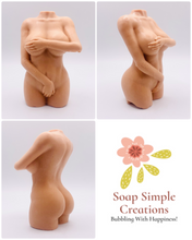 Load image into Gallery viewer, Handmade vegan soaps featuring an athletic female sculpture, packaged in beautiful eco friendly packaging. crafted with natural French clays, activated charcoal and essential oils. a eco-friendly, zero waste gift that’s cruelty-free, skin-nourishing, the perfect gift for valentines or pride gifts. small business UK