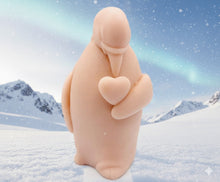Load image into Gallery viewer, Handmade vegan soaps featuring a penguin holding a love heart packaged in beautiful eco friendly packaging crafted with natural French clays, activated charcoal and essential oils. a eco-friendly, zero waste gift that’s cruelty-free, skin-nourishing, and perfect for penguin lovers, christmas gifts and animal themed gifts. small business UK