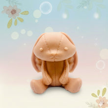 Load image into Gallery viewer, Handmade vegan soaps featuring an adorable rabbit with big floppy ears and stitching detail, in beautiful eco friendly packaging. crafted with natural French clays, activated charcoal and essential oils. a eco-friendly, zero waste gift that’s cruelty-free, skin-nourishing, the perfect gift for easter or for animal lovers. small business UK