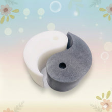 Load image into Gallery viewer, Handmade vegan soaps featuring a set of two yin and yang soaps, beautifully gift boxed in eco friendly packaging. crafted with natural French clays, activated charcoal and essential oils. a eco-friendly, zero waste gift that’s cruelty-free, skin-nourishing, and perfect for yoga lover gifts and gifts for her. Small business UK