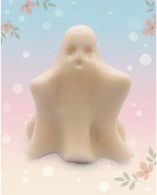 Load image into Gallery viewer, Handmade vegan soaps shaped as a cute ghost. crafted with natural French clays, activated charcoal and essential oils. a eco-friendly, zero waste gift that’s cruelty-free, skin-nourishing, and perfect for Halloween and gifting. Small business UK.