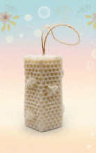 Load image into Gallery viewer, Handmade vegan soaps featuring a gorgeous bee and honeycomb design soap on a rope. crafted with natural French clays, activated charcoal and essential oils. a eco-friendly, zero waste gift that’s cruelty-free, skin-nourishing, and perfect for bee lovers and gifting. UK Small Business