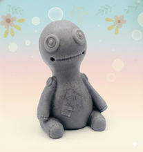 Load image into Gallery viewer, Handmade vegan soaps featuring a voodoo doll with stitching soap. crafted with natural French clays, activated charcoal and essential oils. a eco-friendly, zero waste gift that’s cruelty-free, skin-nourishing, and perfect for alternative gifts and Halloween gifts. Small business UK