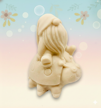 Load image into Gallery viewer, Handmade vegan soaps featuring a detailed ladybug with a gnome catching a ride on his back soap. crafted with natural French clays, activated charcoal and essential oils. a eco-friendly, zero waste gift that’s cruelty-free, skin-nourishing, and perfect for turtle lovers and gnome lover gifts. small business UK