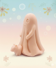Load image into Gallery viewer, handmade vegan soap featuring a smiling ghost walking a small dog on a lead,