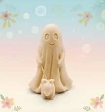 Load image into Gallery viewer, handmade vegan soap featuring a smiling ghost walking a small dog on a lead,