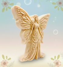 Load image into Gallery viewer, Handmade vegan soaps featuring a large detailed fairy and packed in beautiful eco friendly packaging crafted with natural French clays, activated charcoal and essential oils. a eco-friendly, zero waste gift that’s cruelty-free, skin-nourishing, and perfect for fairy lovers and whimsical themed gifts. small business UK