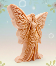 Load image into Gallery viewer, Handmade vegan soaps featuring a large detailed fairy and packed in beautiful eco friendly packaging crafted with natural French clays, activated charcoal and essential oils. a eco-friendly, zero waste gift that’s cruelty-free, skin-nourishing, and perfect for fairy lovers and whimsical themed gifts. small business UK